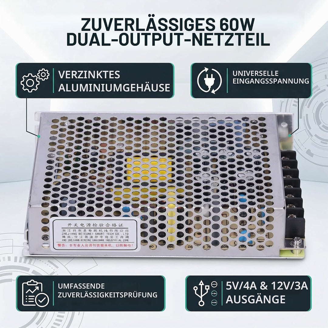 D-60A LED-Schaltnetzteil Universelles Geregeltes Schaltnetzteil Doppelausgang DC 5V / 4A 12V / 3A Ei