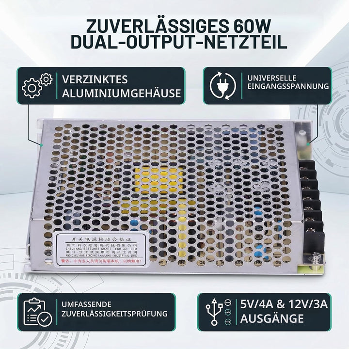 D-60A LED-Schaltnetzteil Universelles Geregeltes Schaltnetzteil Doppelausgang DC 5V / 4A 12V / 3A Ei
