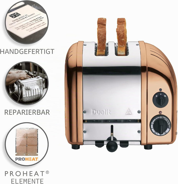 Dualit NewGen Kupfer-Toaster mit 2 Scheiben, handgefertigt in Grossbritannien – austauschbare ProHea