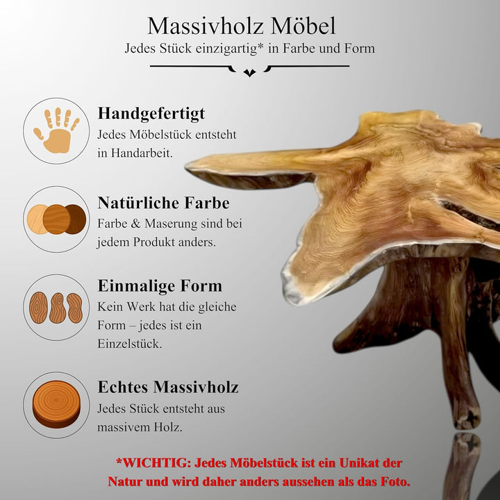 Kinaree Holz Beistelltisch ALOR Setar - Durchmesser ca. 50-55cm Beistelltisch aus Teak Massivholz in
