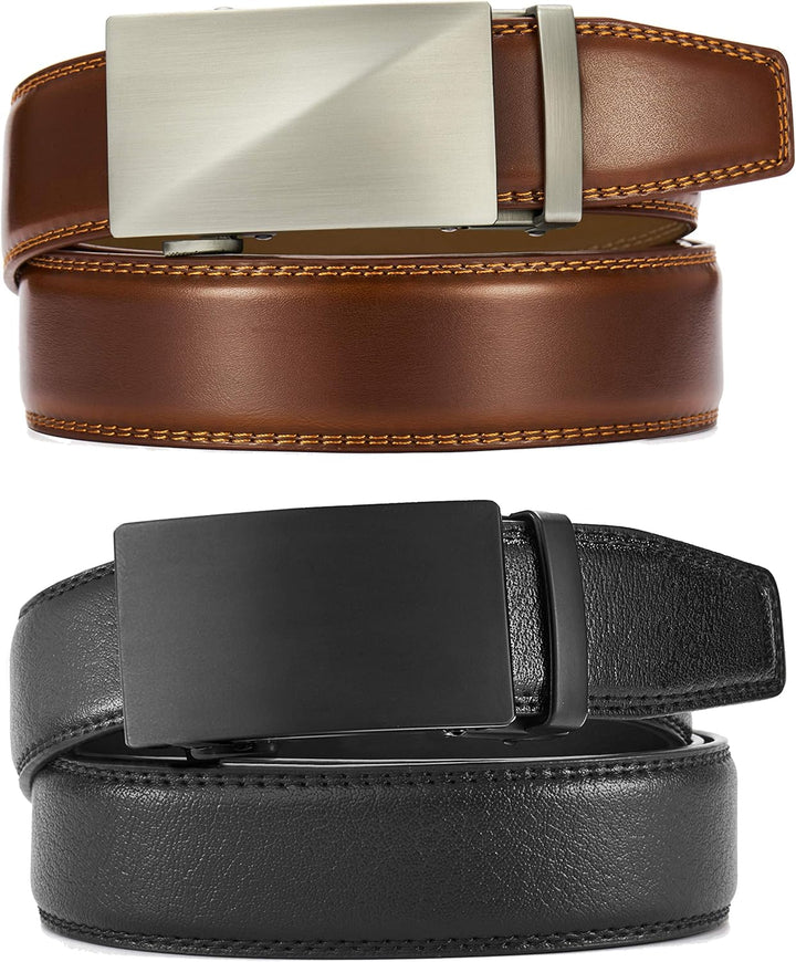 CHAOREN Gürtel Herren 2er-Pack, 35mm Automatik Ledergürtel mit Ratsche - Passgenau Zuschneidbar, Ide
