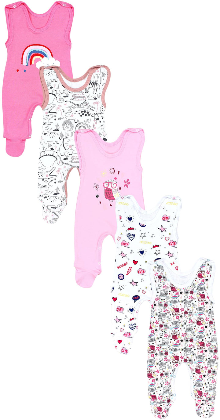 TupTam Baby Unisex Strampler mit Aufdruck Spruch 5er Pack 50 Eule Comic Safaritiere Rosa, 50 Eule Co