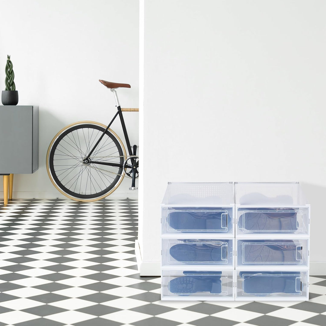 Relaxdays Schuhboxen 6er Set, für Stiefel, Stiefelbox, stapelbar, bis Gr. 44,5, Lüftungsschlitze, fa