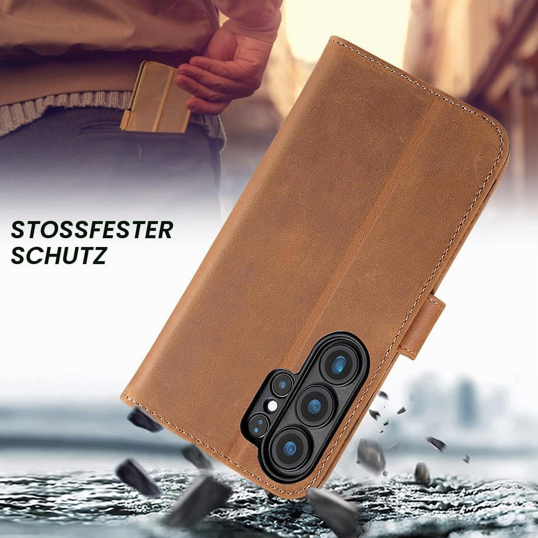 LENSUN Echtleder Hülle für Samsung Galaxy S26 Ultra, Handyhülle [Echtes Leder][RFID Schutz] Lederhül