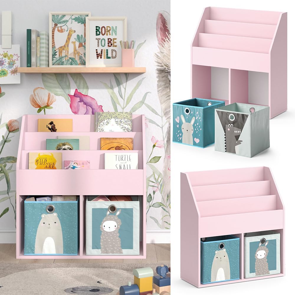 Vicco Kinderregal Rosa Luigi mit 2 Faltboxen (Bär, Schaf) - 72x79x31 cm hergestellt aus Spanplatte -