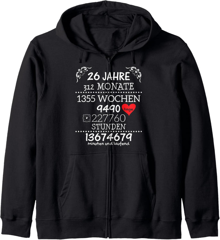 Kleidung für Paare Hochzeitstag Geschenk 26 Jahre Kapuzenjacke