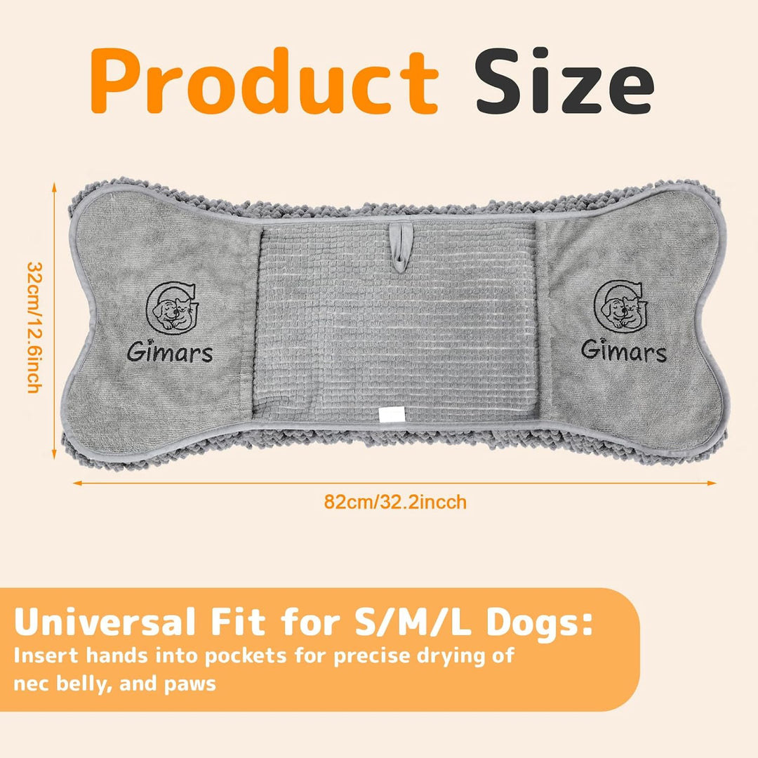 Gimars Chenille Hundehandtuch mit Taschen, 32x82cm, Saugfähig & Schnelltrocknend