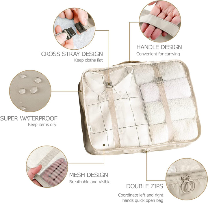 BillyBath Koffer Organizer set (8 teilig, Beige) & Organizer set, Packing Cubes Kleidertaschen Schuh