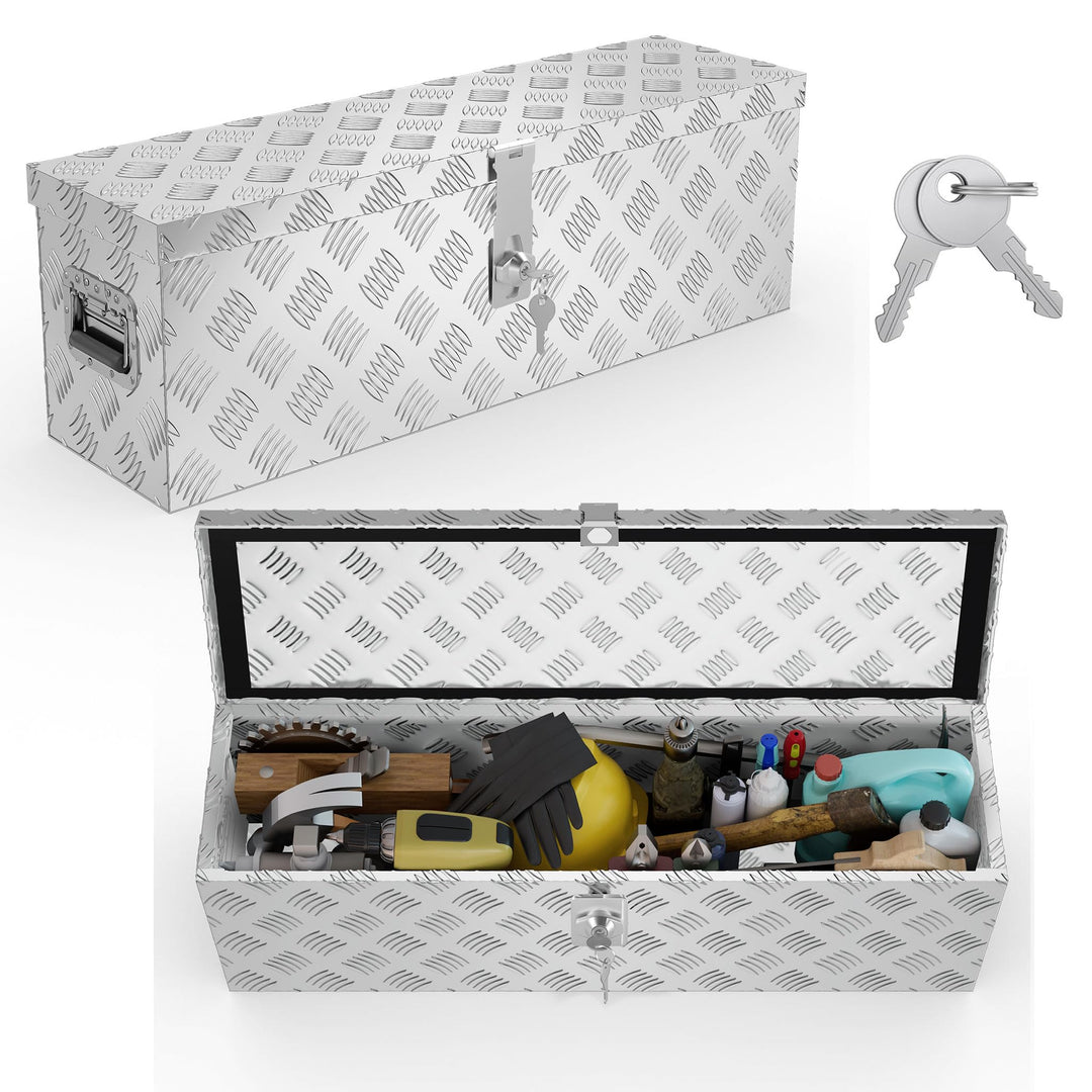 UISEBRT Alubox Transportbox 762x330x244 mm, robuste Werkzeugkiste, wasserdicht, 2 Schlüssel (Silber)