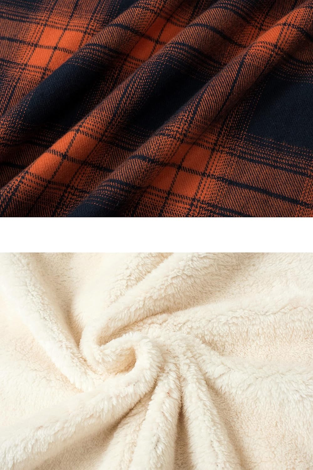 TACVASEN Herren Fleece Thermohemd Warm Flanellhemd Holzfällerhemd Winter Innenfleece Jacke S Orange,