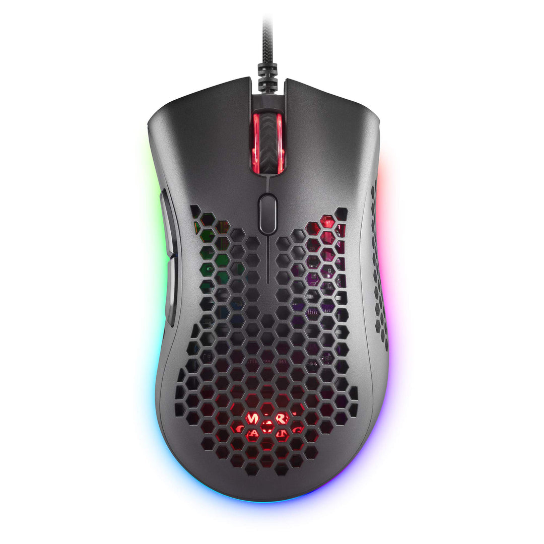 Mars Gaming MMEX Schwarz, RGB Gaming-Maus, 32K DPI, Feather-Kabel, HUANO-Schalter, MMEX