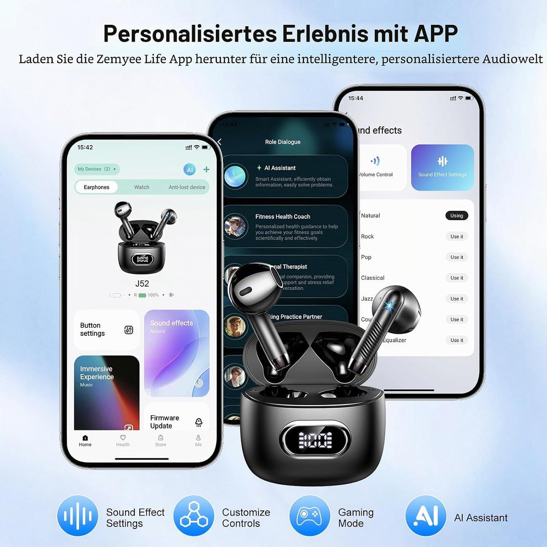 Bluetooth Kopfhörer, In Ear Kopfhörer Kabellos Bluetooth 5.4, Tiefer Bass 6D-Stereo Ear Buds, 50 Std
