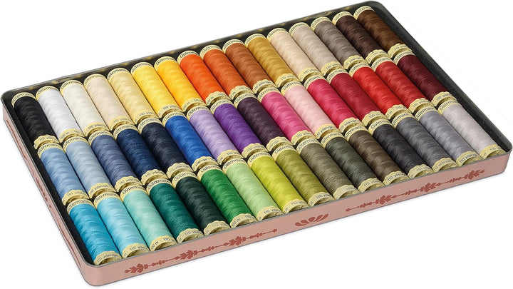 Gütermann creativ Nostalgie-Box mit 48 Spulen Allesnäher 100 m in verschiedenen Farben Mehrfabig 48