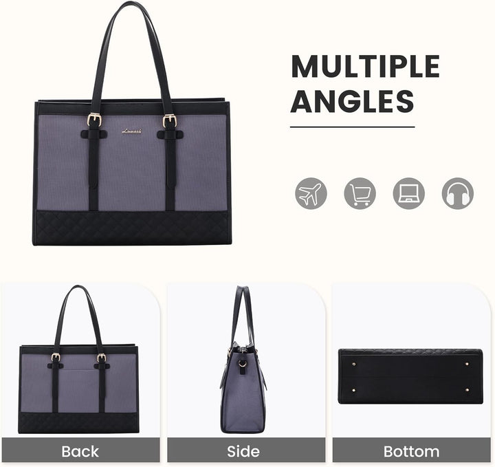 LOVEVOOK Handtasche Damen aus Leder & Canvas, Laptoptasche 15,6 Zoll, Lehrertasche Aktentasche gross