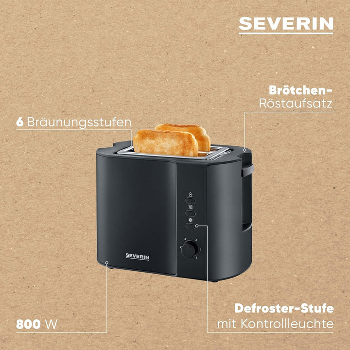SEVERIN AT 9552 Automatik-Toaster (800 W, Inkl. Brötchen-Röstaufsatz, 2 Röstkammern), Single