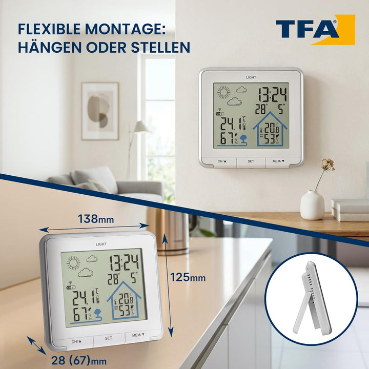 TFA Dostmann Wetterstation Funk Life, digitale Funkwetterstation, Luftfeuchtigkeit, Temperatur, mit
