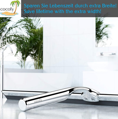 cocofy Duschabzieher breit XXL 45 cm ohne Bohren für Dusche, Fliesen mit Haken, Ersatzgummi, Mikrofa