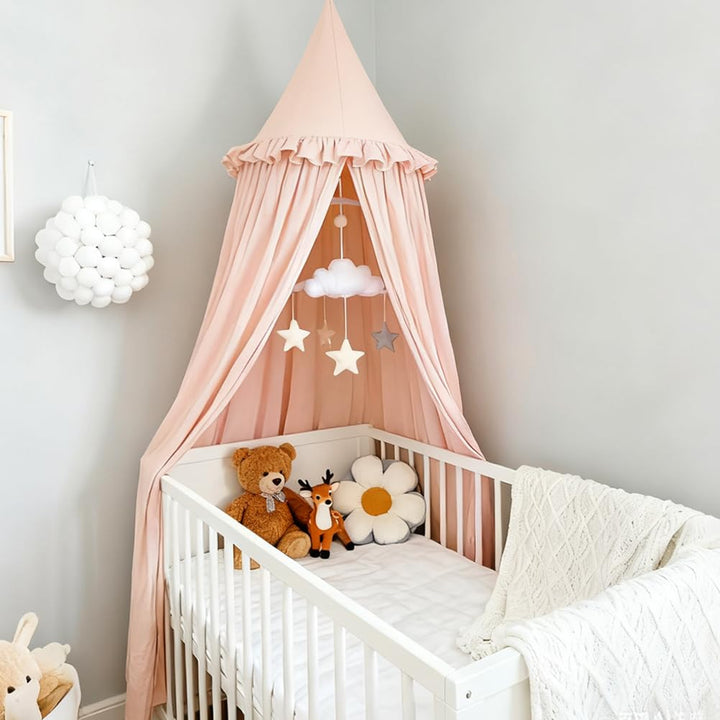 HOTUT Baldachin Kinderzimmer Vintage,Prinzessin Kinderbetthimmel mit Rüschen,Betthimmel Babybett Kin