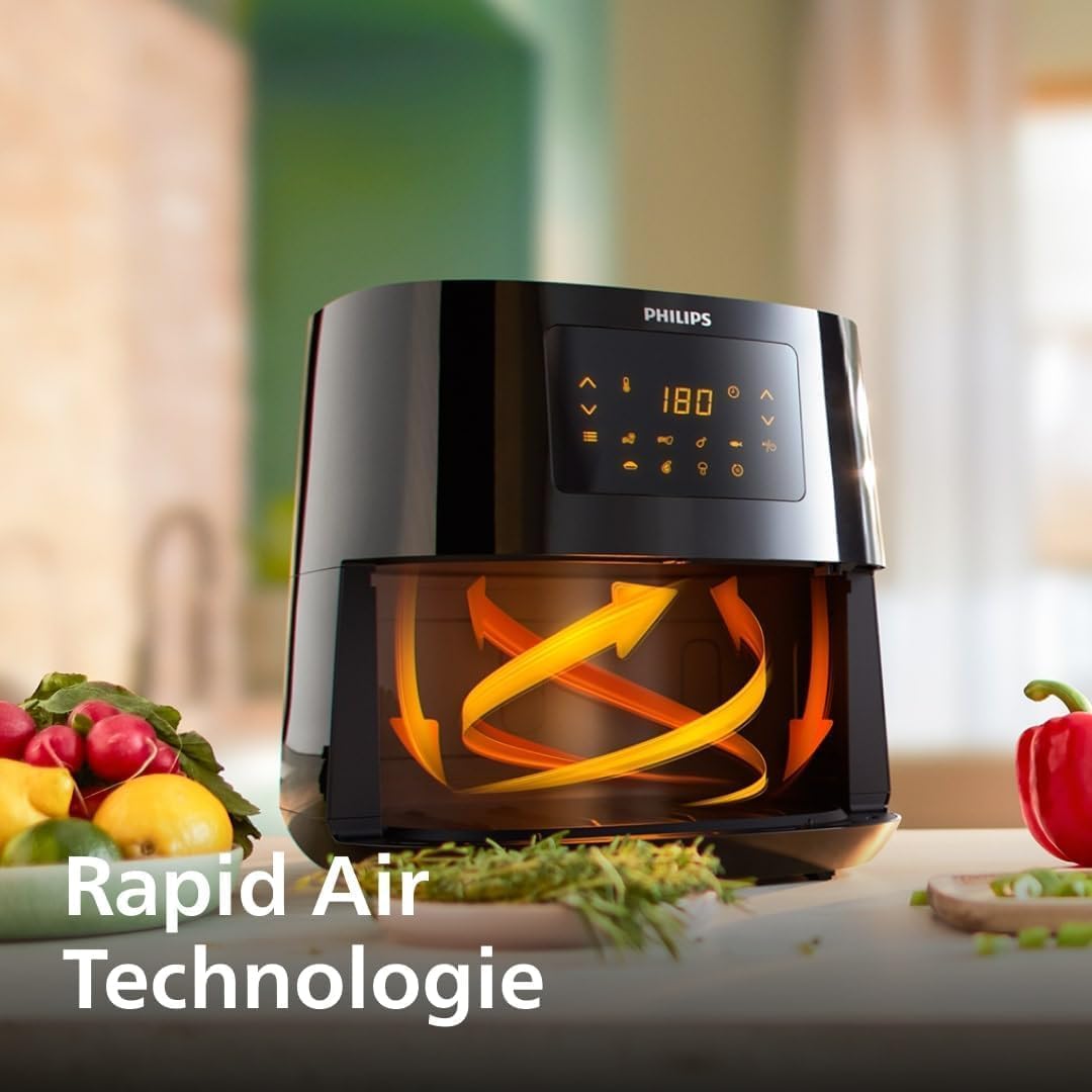 Philips Essential Airfryer XL - 6.2L, Fritteuse ohne Öl, Rapid Air Heisslufttechnologie, Touchscreen