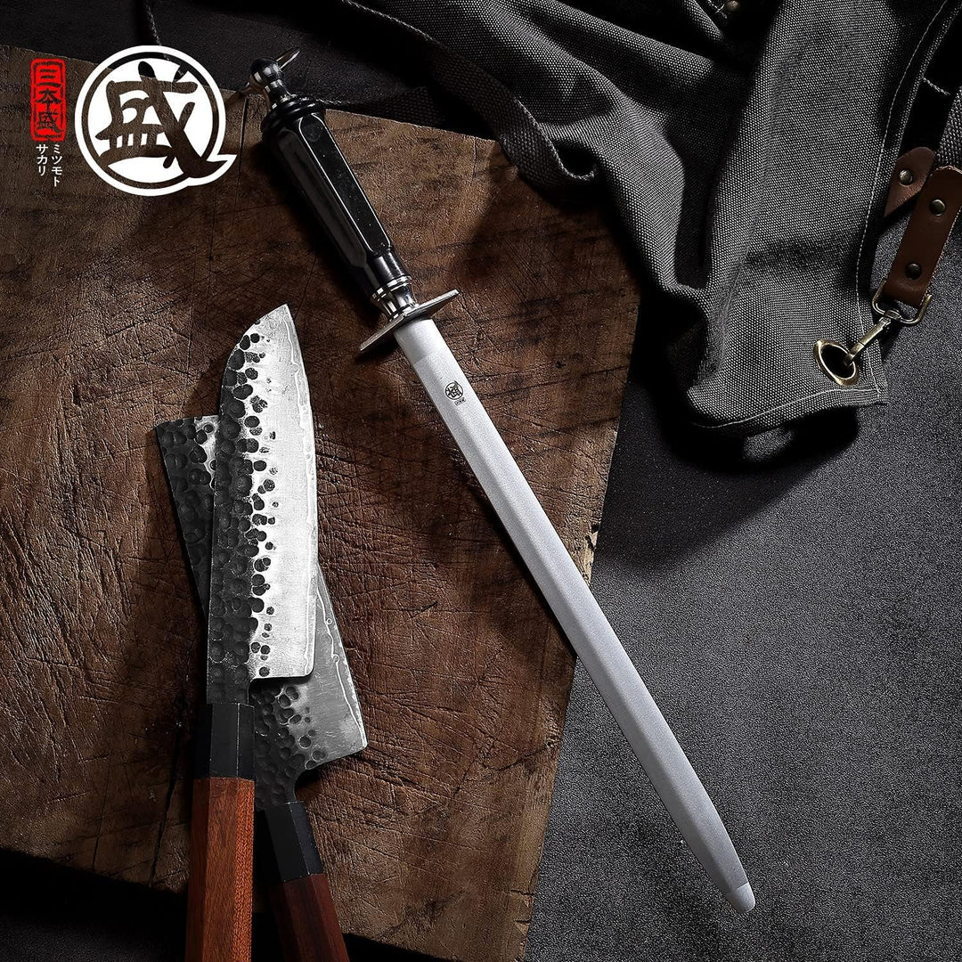 MITSUMOTO SAKARI 40 cm Edelstahl Wetzstab, Japanischer Messerschärfer mit Hohem Kohlenstoffgehalt We