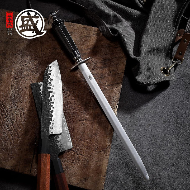 MITSUMOTO SAKARI 40 cm Edelstahl Wetzstab, Japanischer Messerschärfer mit Hohem Kohlenstoffgehalt We