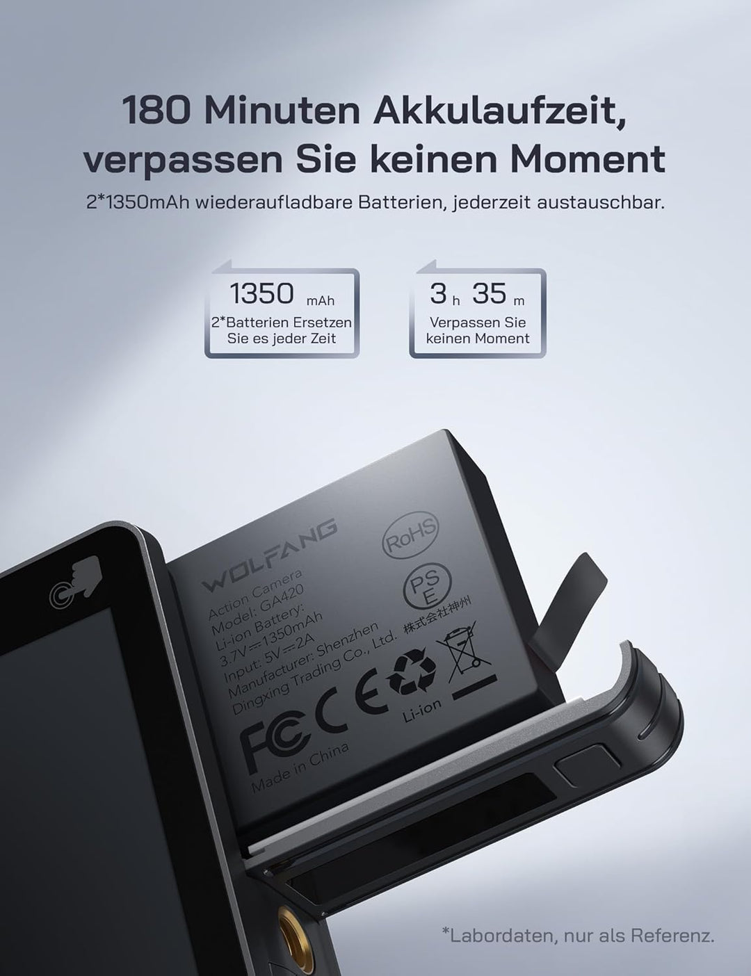WOLFANG GA420 Action Cam 4K 60FPS Unterwasserkamera WiFi 10M Wasserdicht ohne Gehäuse 3.0 EIS Bildst
