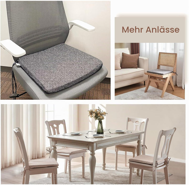 BALCONY &amp; FALCON 2er Set Stuhlkissen in Beige mit Bindebänder: 38–42 cm grosse, trapezförmige Sitzki