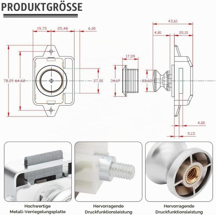 10 Stück Push Button Catch Door Lock Türknauf Verriegelung Druckknopfverriegelung passend für 15-18