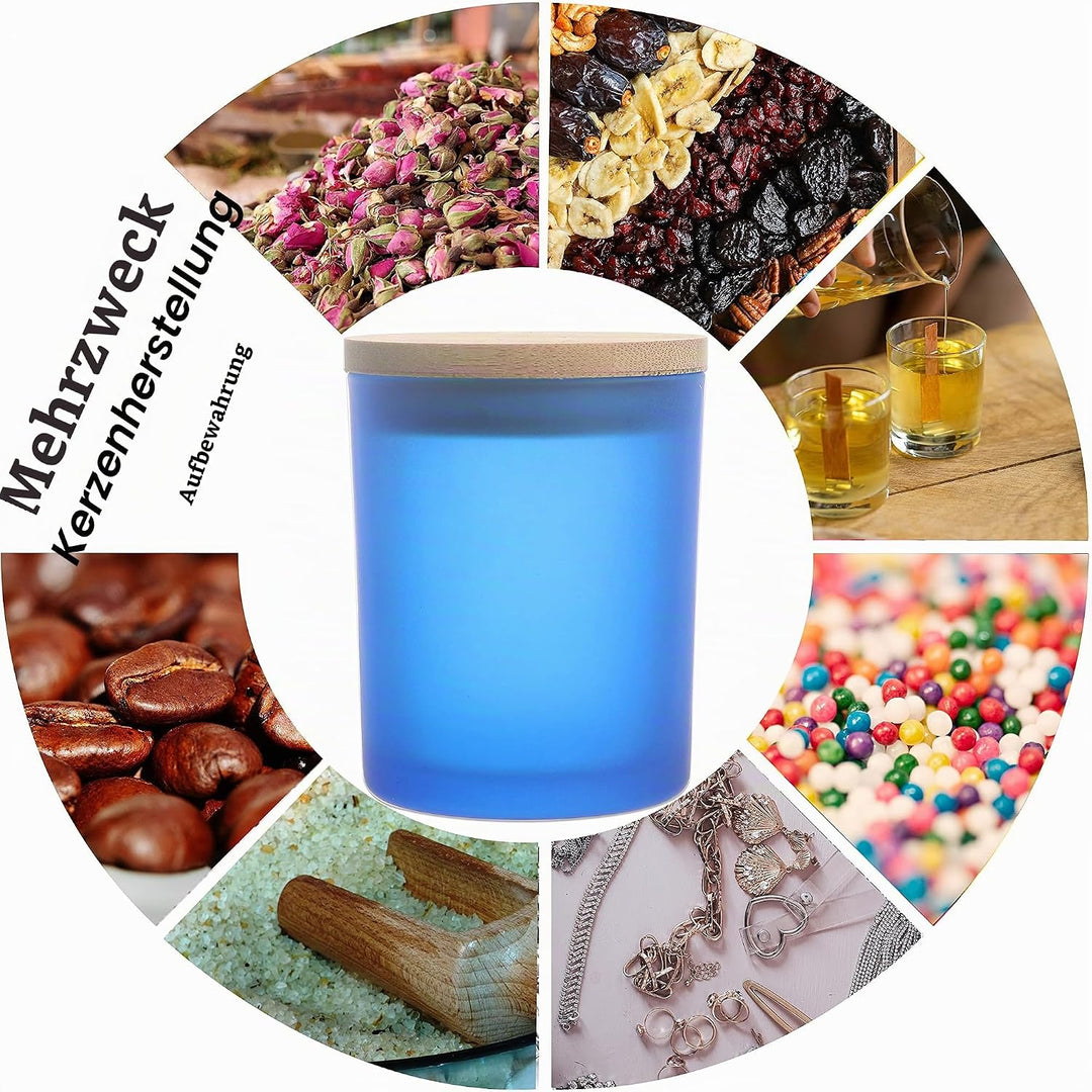 MILIVIXAY 12 Stück 340 ml Milchglas-Kerzengläser mit Deckel und Kerzenherstellungs-Sets – leere Kerz