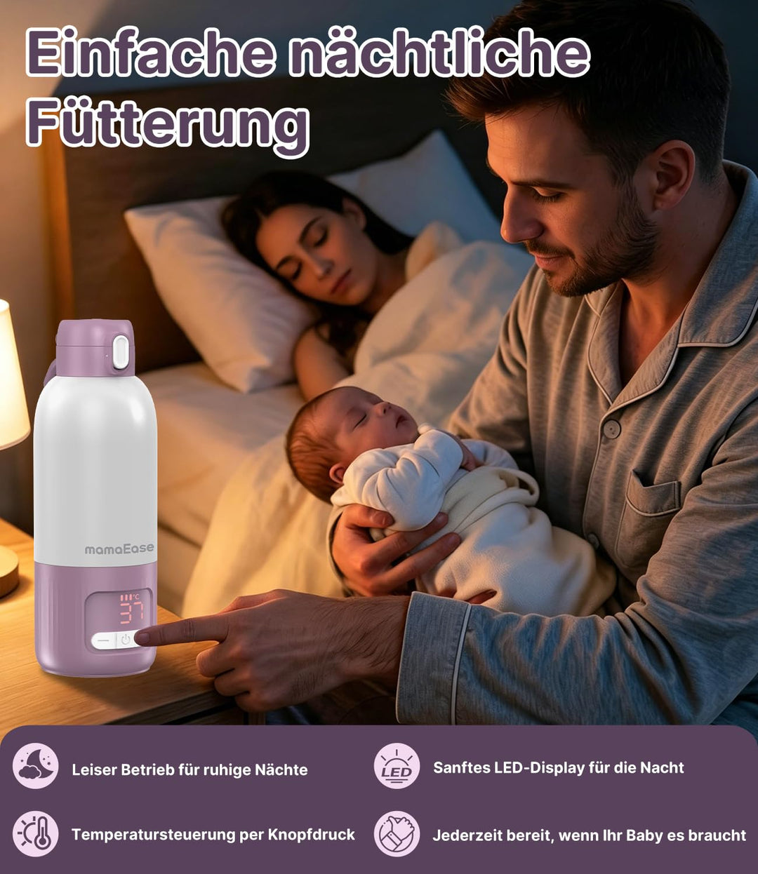 Tragbarer Baby Flaschenwärmer für Unterwegs | Pasteurisier-Funktion + 500ml Kapazität + 16000mAh-Akk