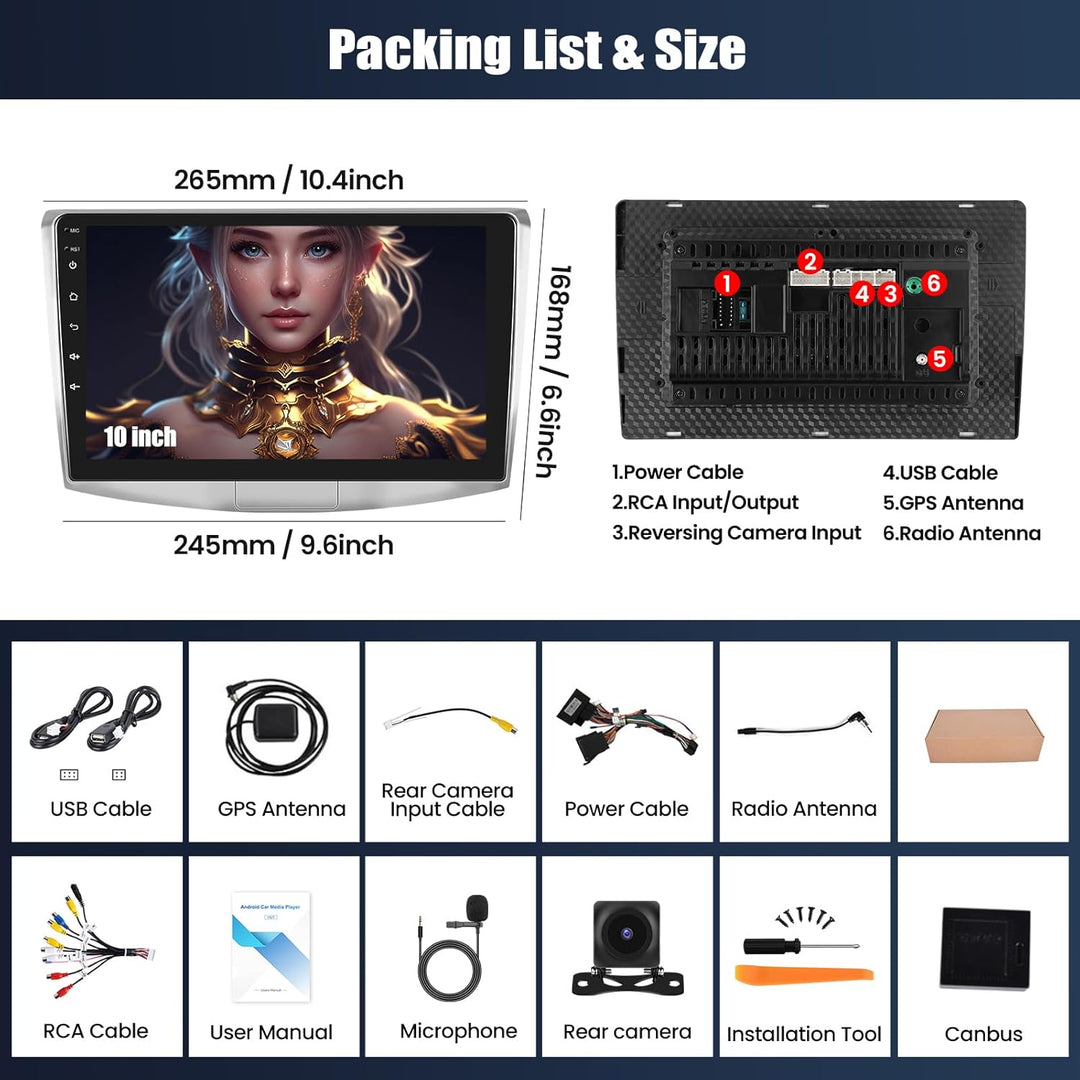 CAMECHO 4+64G Android 15 Navi Autoradio für VW Magotan/CC Passat B7 B6 2010-2014 mit Rückfahrkamera,