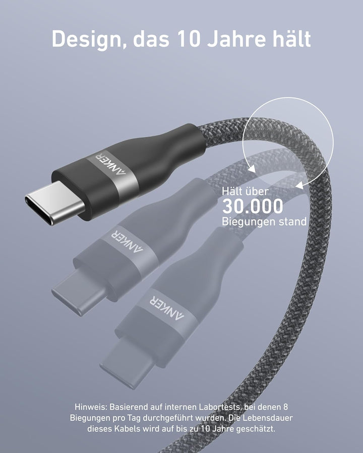 Anker Nano USB C auf USB C Kabel, 240W 1,8m flexibel farbig geflochten, USB C Schnellladekabel Typ C