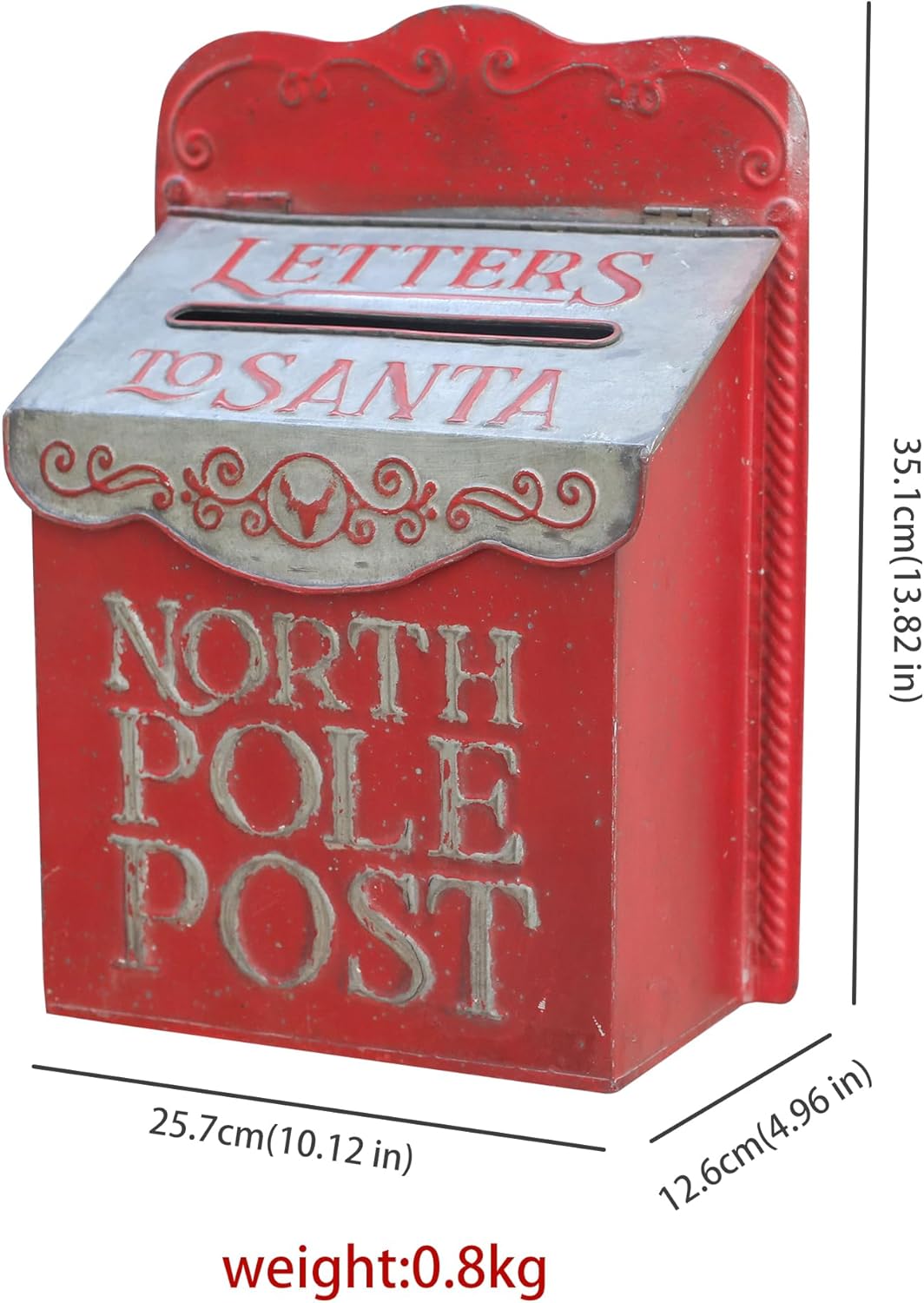 Weihnachtsmann Briefkasten Weihnachtlicher Deko aus Metall, Weiss Rot, Weihnachtsmann Vintage Briefk