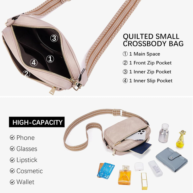 BOSTANTEN Damen Handy Umhängetasche, Crossbody Bag mit verstellbarem Breiter Gurt, PU Leder Gesteppt