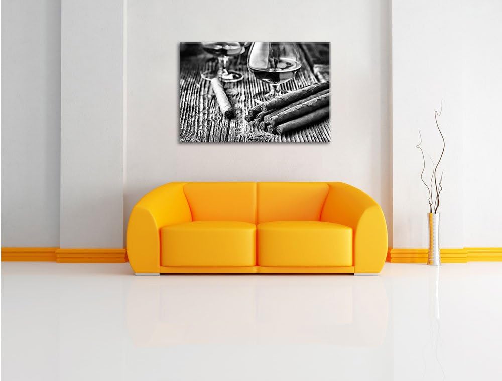 Pixxprint Whisky und Zigarre als Leinwandbild/Grösse: 100x70 cm/Wandbild/Kunstdruck/fertig bespannt,