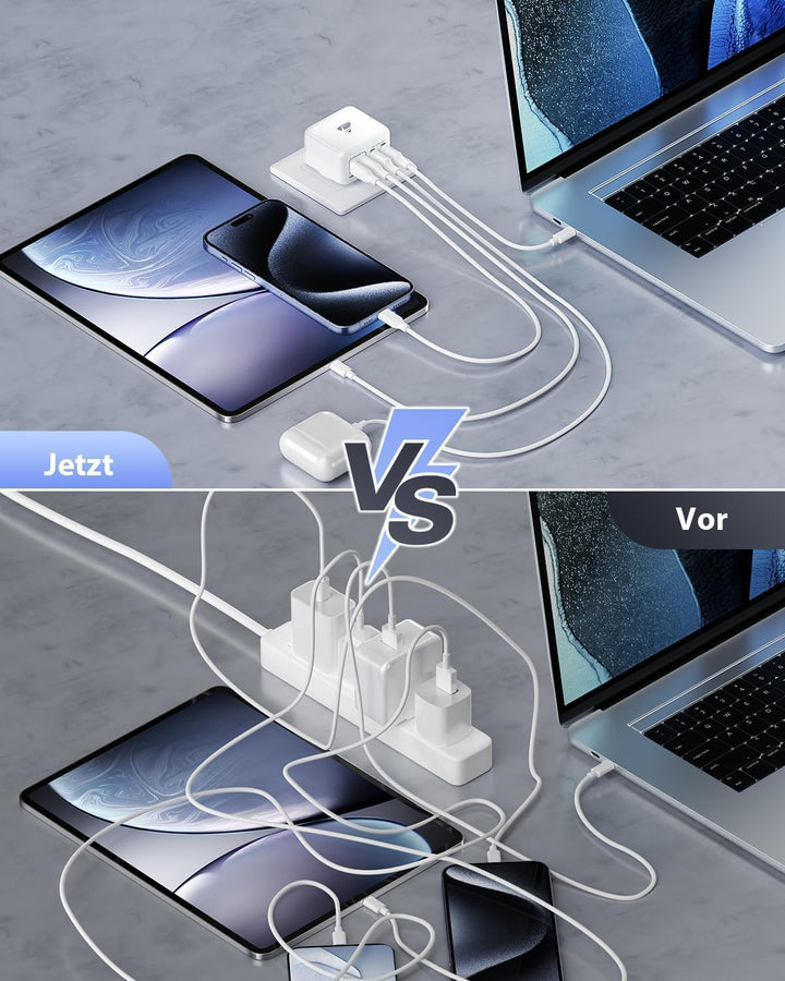 2-Pack USB C Ladegerät, 4 Ports Schnellladegerät PD 3.0 Power Adapter 40W Mehrfach Ladegerät mit USB