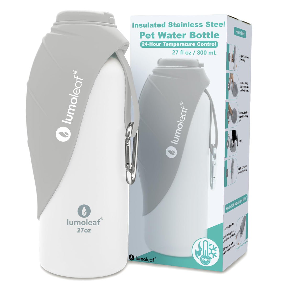 LumoLeaf Isolierte Edelstahl-Wasserflasche für Hunde, 800 ml – Hält Wasser stundenlang kühl oder war
