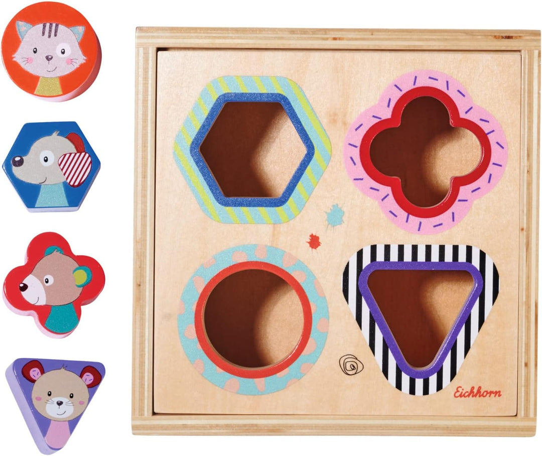 Eichhorn - Steckbox Friends, Holzkasten mit 4 Steckelementen Formen, 5 teilig, 6x17x17cm, 100% FSC Z