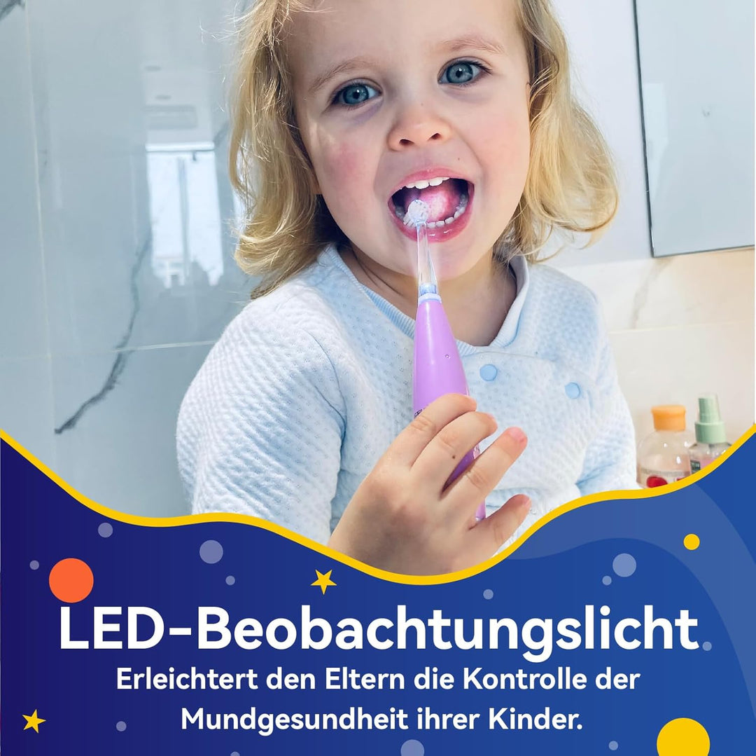 Seago Elektrische Zahnbürste Kinder ab 1 Jahr, Schallzahnbürste Kinder mit LED-Lichtern und DIY-Aufk