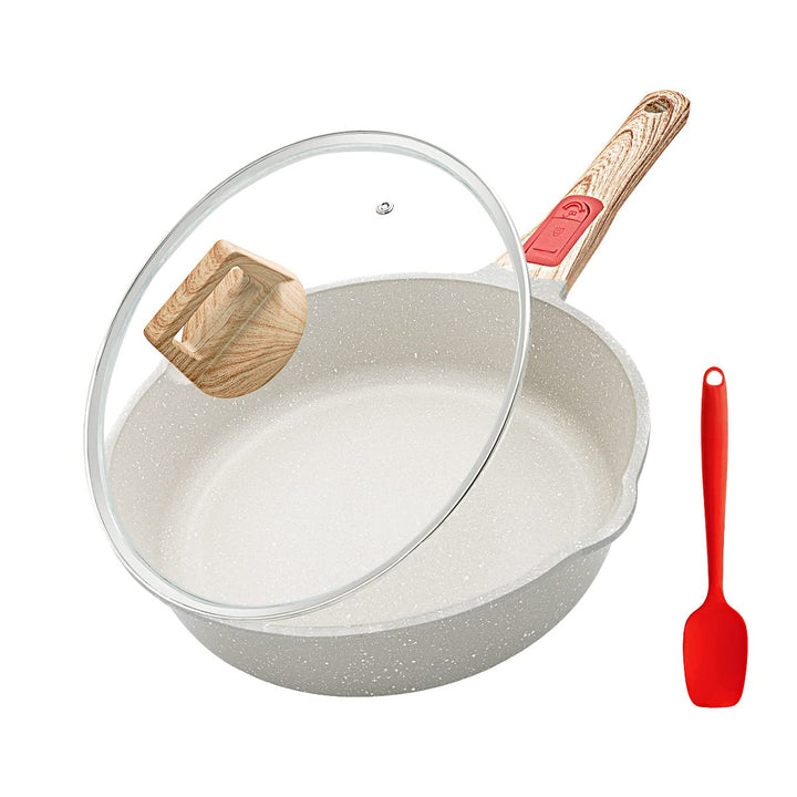 Bratpfanne 24 cm Antihaft Pfanne mit Deckel, 7 cm Innenhöhe, Pfanne Beschichtet mit Abnehmbarer Grif