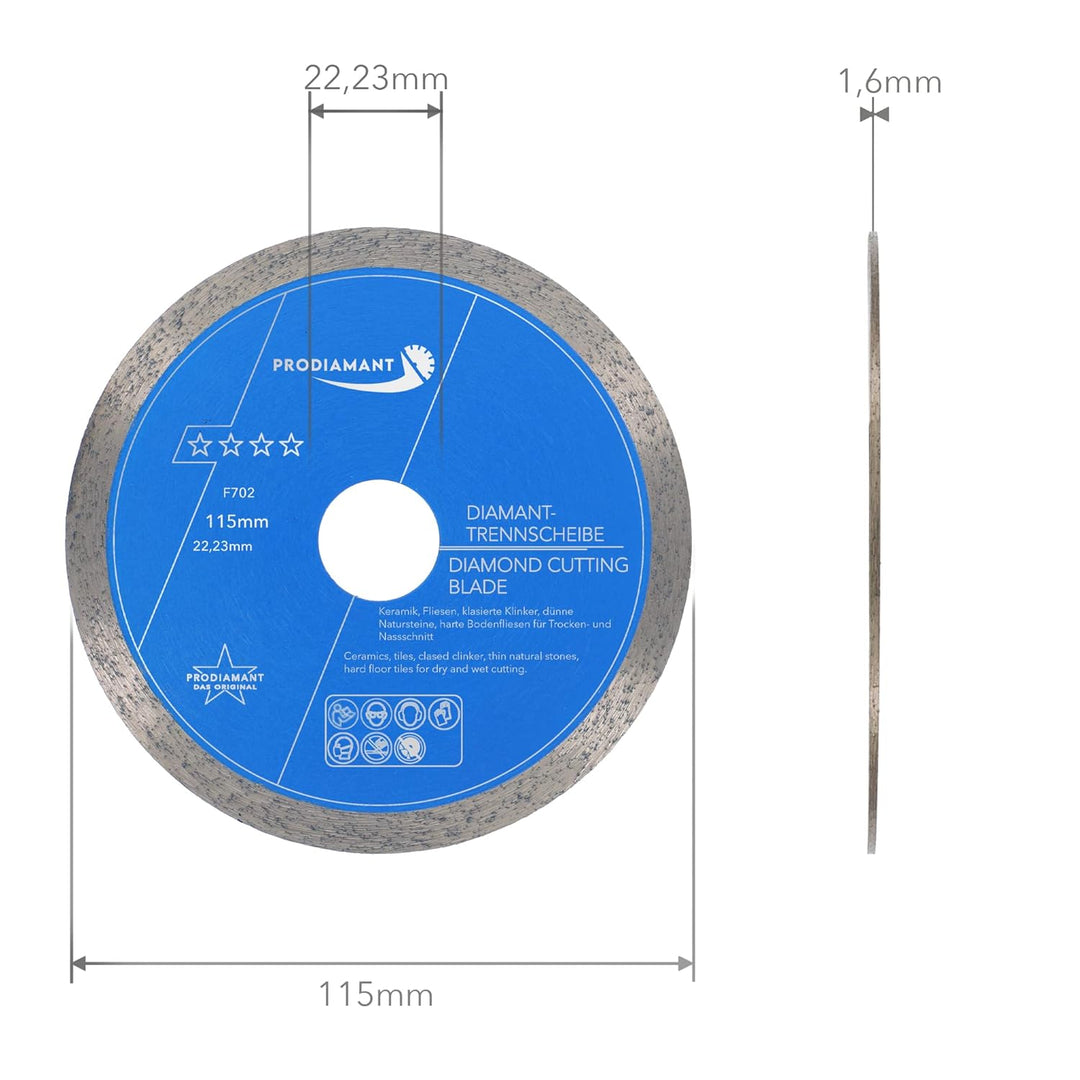 PRODIAMANT Profi Diamant-Trennscheibe Prorim 115 mm x 22,23 mm kein ausbrechen bei glasierten Fliese