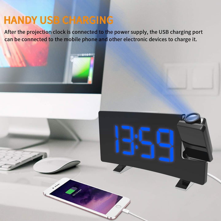 ThreeH Projektionsuhr UKW-Radiowecker mit USB-Ladegerät 5,5'' grosses LED-Display 2 Töne für Heavy S