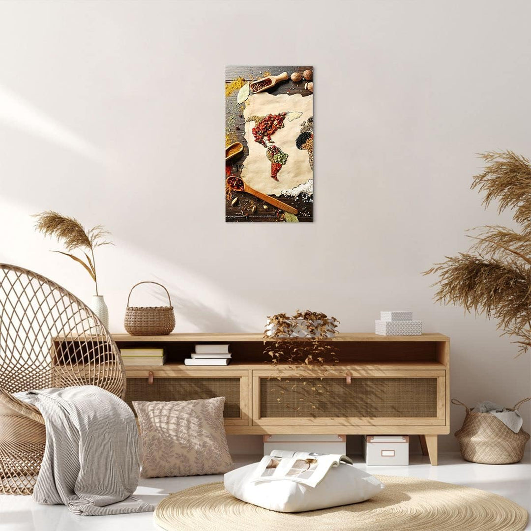 Bilder auf Leinwand Welt Karte Gewürze Farben Leinwandbild mit Rahmen 45x80cm Wandbilder Dekoration