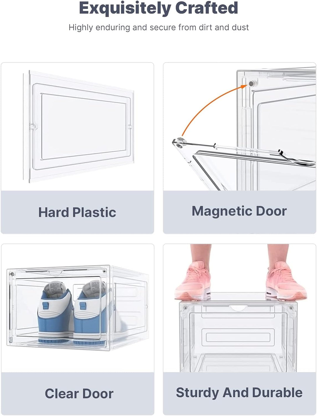 ADOV Schuhboxen, 6 Stück Schuhboxen Stapelbar für Männer Frauen und Kinder, Schuhorganizer Platzspar