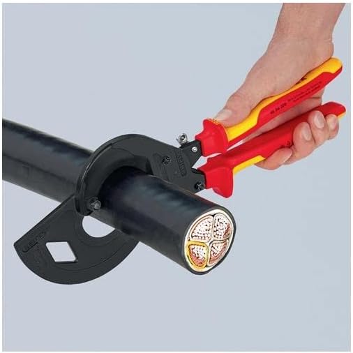 Knipex Kabelschneider (Ratschenprinzip, Dreigang) schwarz atramentiert, isoliert mit Mehrkomponenten