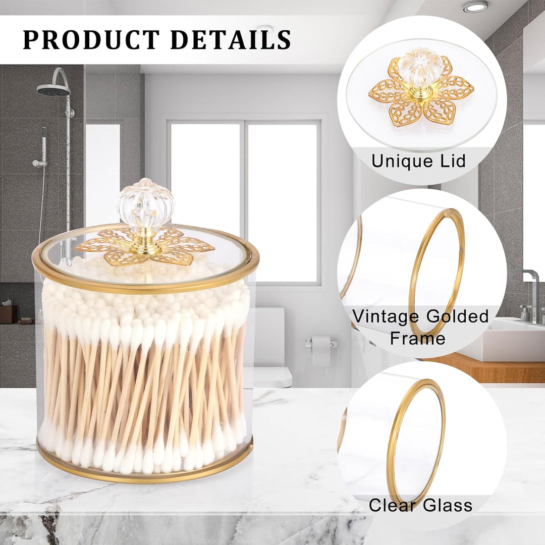 Wattestäbchen box aus Glas Gold Organizer Wattepads Behälter Box