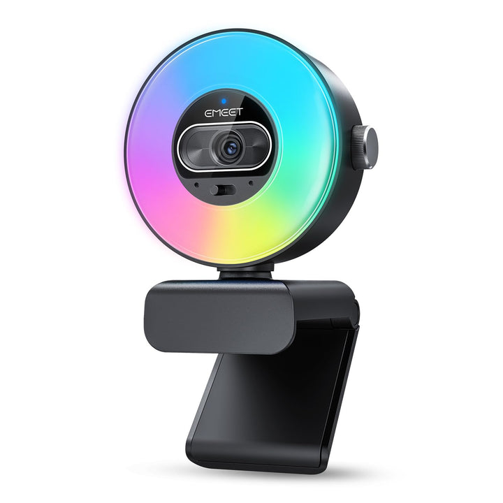 EMEET S600L 4K Webcam mit Ringlicht, 4 Beleuchtungsmodi, Regenbogeneffekt, 1/2"-Sensor, KI-Bildverar