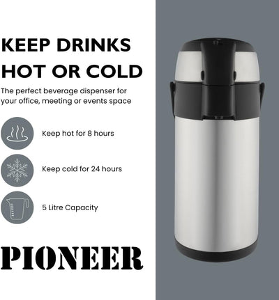 Pioneer Flasks Isolierkanne, 18/10 Edelstahl, Argent, 5 Litre Argent 5 Litre, Argent 5 Litre