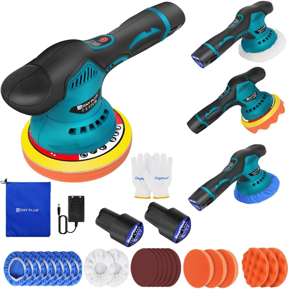 Poliermaschine, Auto Poliermaschine Set, 150mm Exzenter Poliermaschine Polierer mit 2 Batterie, 8 Va