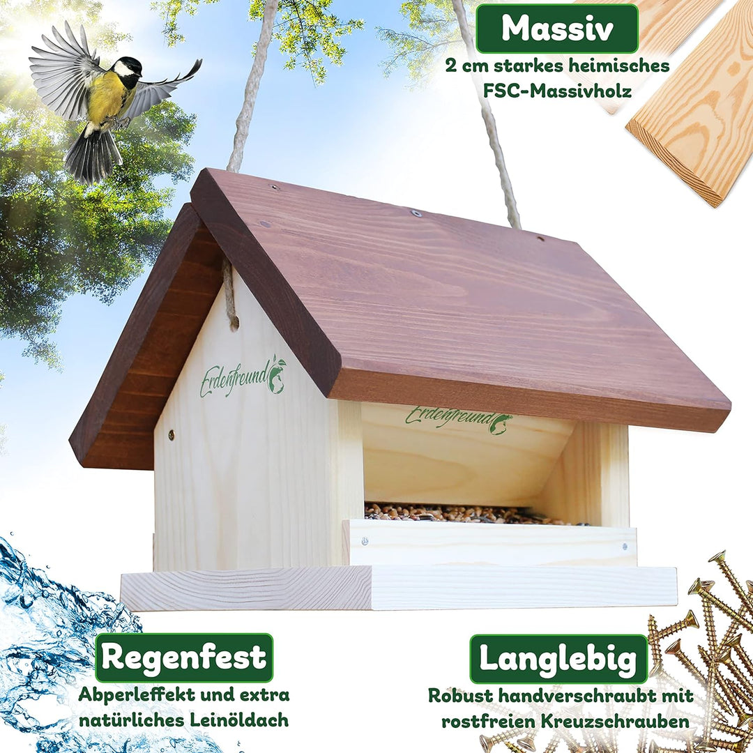 ERDENFREUND® Vogelfutterhaus mit Silofunktion für Wochenrationen Vogelfutterspender 2-seitiger Zugan